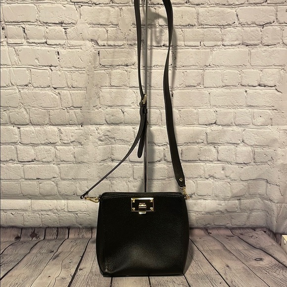 DKNY Black Leather Crossbody Bag with Gold Accents - Picture 2 of 8